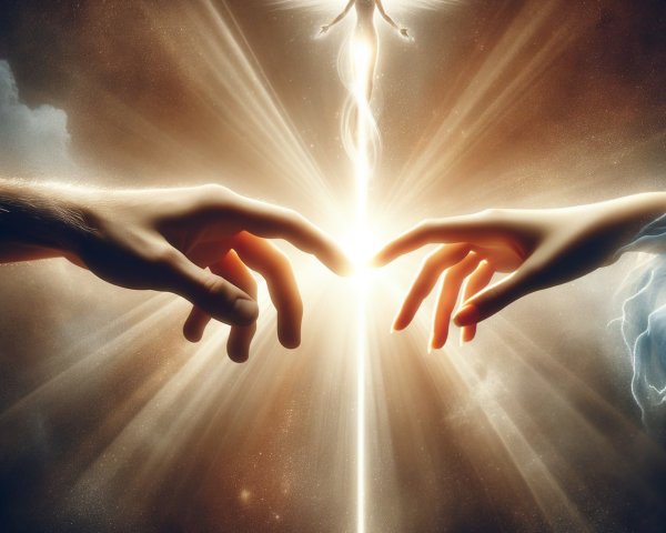 Dramatic Scene of Hands Reaching in Luminous Light