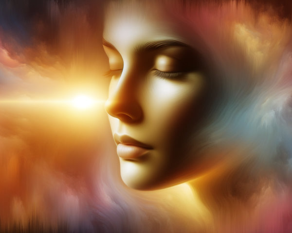 Ethereal portrait of a woman in warm golden light