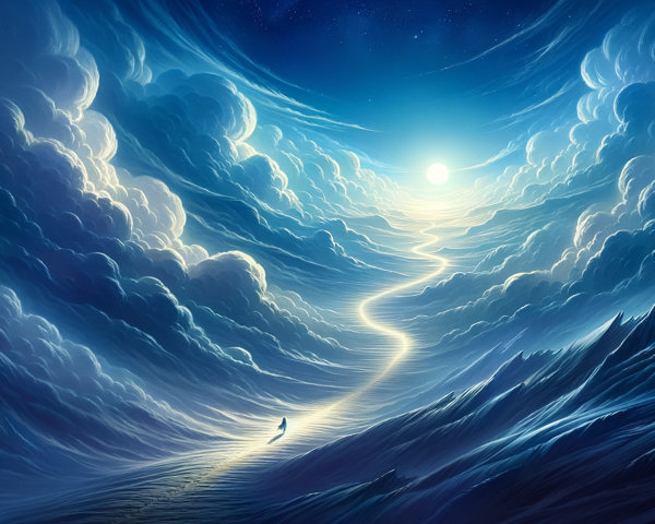 Dreamlike Landscape with Winding Path and Clouds