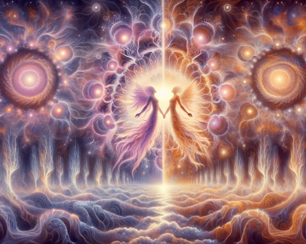 Ethereal Figures in Cosmic Harmony with Vibrant Colors