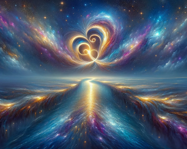 Cosmic Heart Shape with Colorful Ethereal Clouds