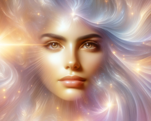 Ethereal Portrait with Luminous Hair and Radiant Light