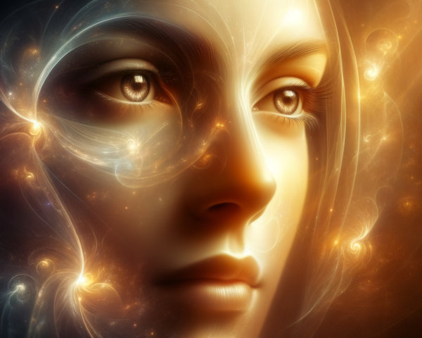 Ethereal Close-Up of a Young Woman's Face in Light
