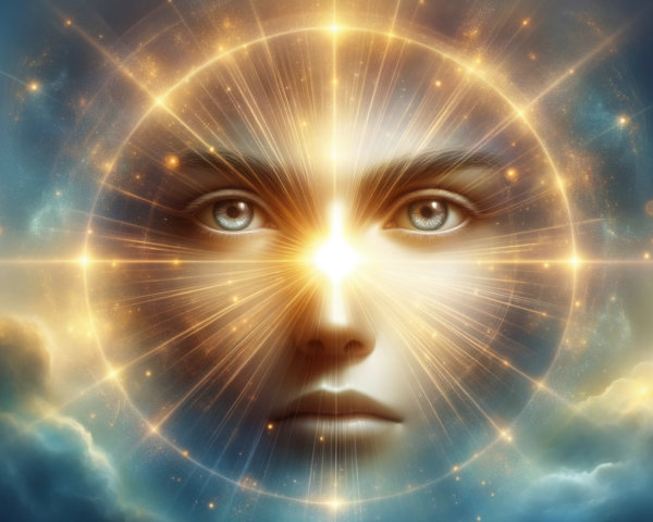 Surreal Human Face with Radiant Light Burst