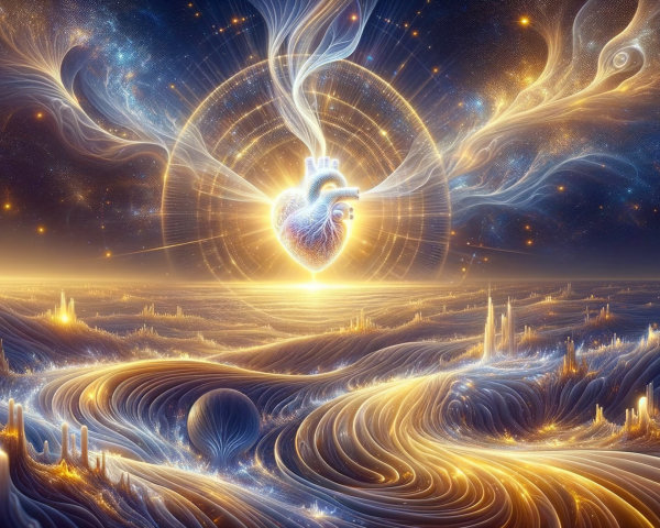 Illuminated Heart in a Mystical Cosmic Landscape