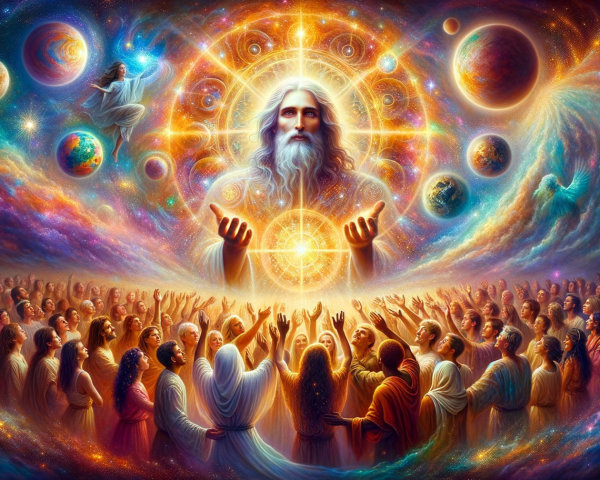 Celestial Scene with Divine Figure and Cosmic Elements