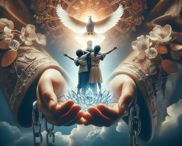 Ethereal Scene of Unity and Liberation on Lotus Flower