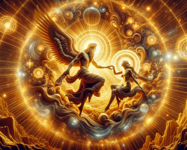 Celestial Scene with Angel and Cosmic Elements
