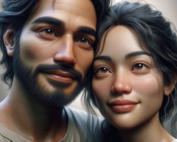 Close-up Portrait of a Smiling Couple in Soft Light