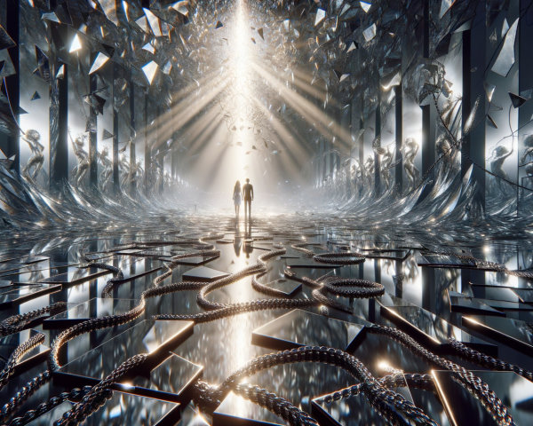 Surreal Futuristic Landscape with Reflective Surfaces