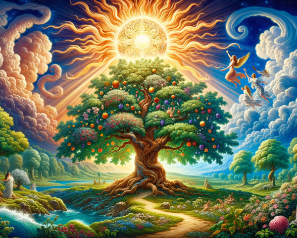 Vibrant Landscape with Majestic Tree and River