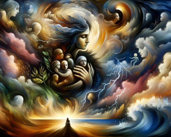 Vibrant Landscape with Ethereal Figures and Light