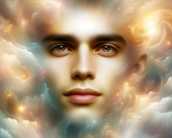 Portrait of a Young Man Surrounded by Nebula Clouds