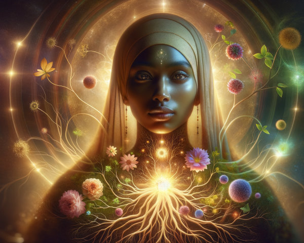 Mystical Portrait of a Woman with Celestial Elements
