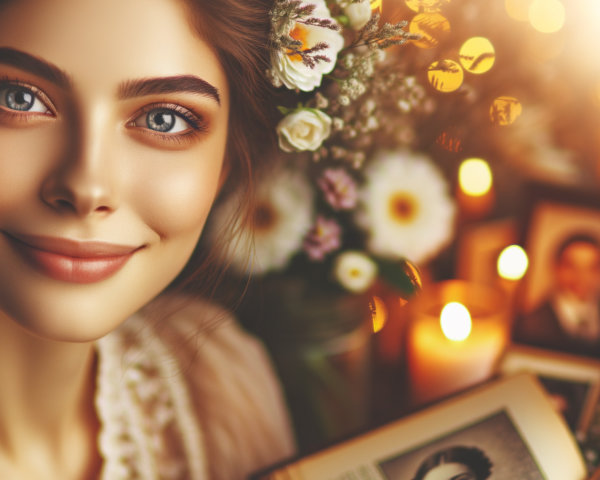 Close-up Portrait of a Young Woman in Floral Crown