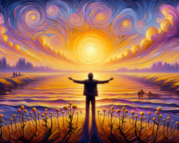 Person at Water's Edge During Vibrant Sunset