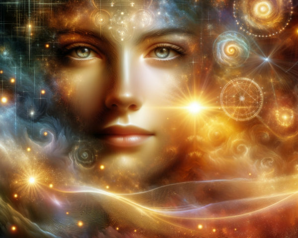 Ethereal Portrait of Woman Against Cosmic Background