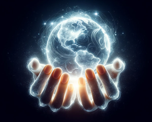 Ethereal Hands Cradling a Luminous Globe