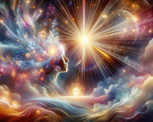 Vibrant Cosmic Scene with Luminous Celestial Figure