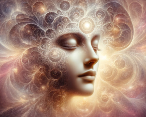 Close-up of Woman's Face with Spiraling Light Patterns