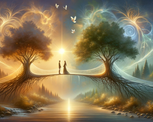 Surreal Landscape with Trees and Shimmering River