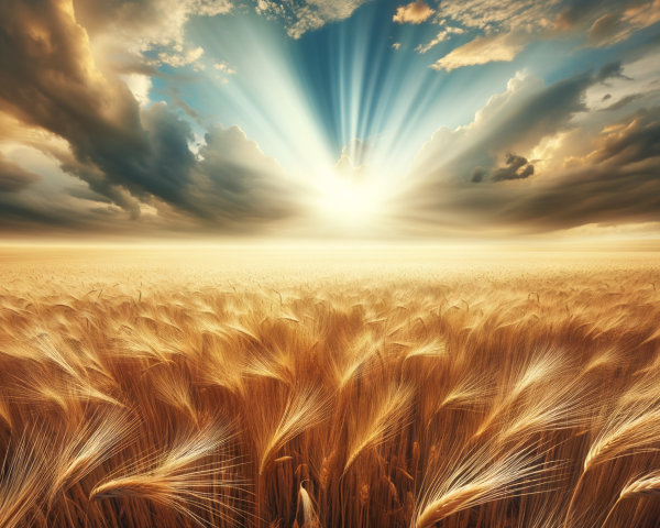Golden Wheat Field Under Rising Sunlight
