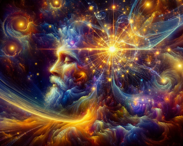 Vibrant Cosmic Landscape with Ethereal Figure