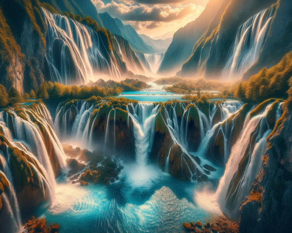 Majestic Waterfalls Cascading into a Turquoise Pool