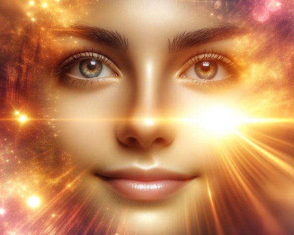 Close-Up of a Serene Face with Cosmic Elements