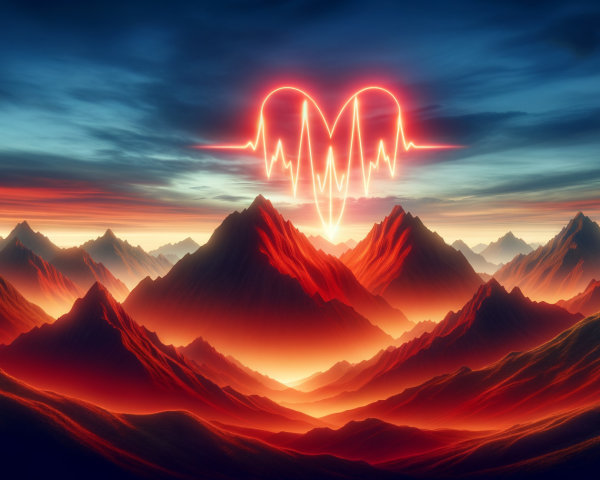 Surreal Landscape of Mountains and Heartbeat Pulse