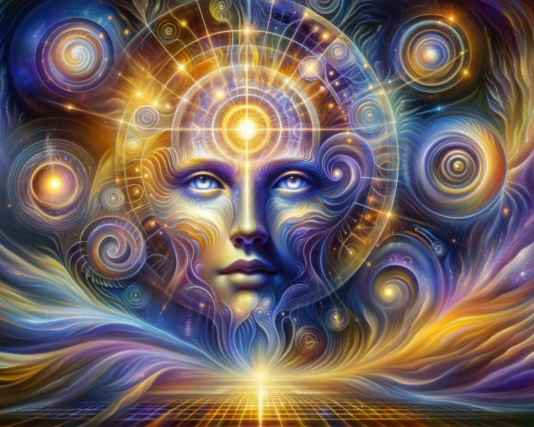Surreal Composition with Mystical Face and Galaxies