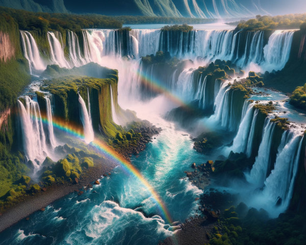 Majestic Waterfalls in Lush Green Landscape