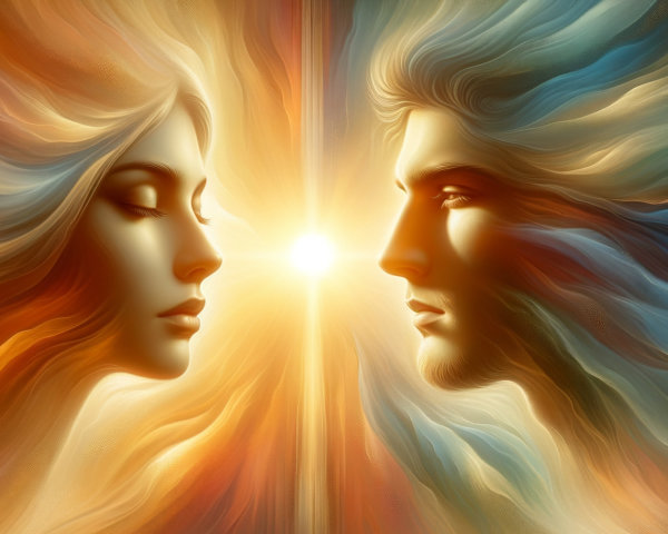 Ethereal Faces Merging with Colorful Flowing Hair