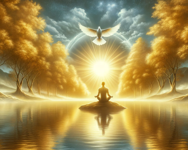 Serene Digital Painting of Meditation on Tranquil Island