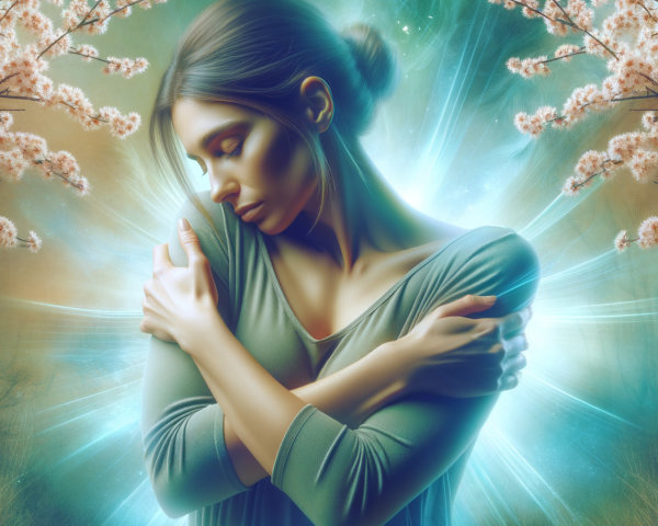 Serene Woman Embraced by Cherry Blossoms and Light