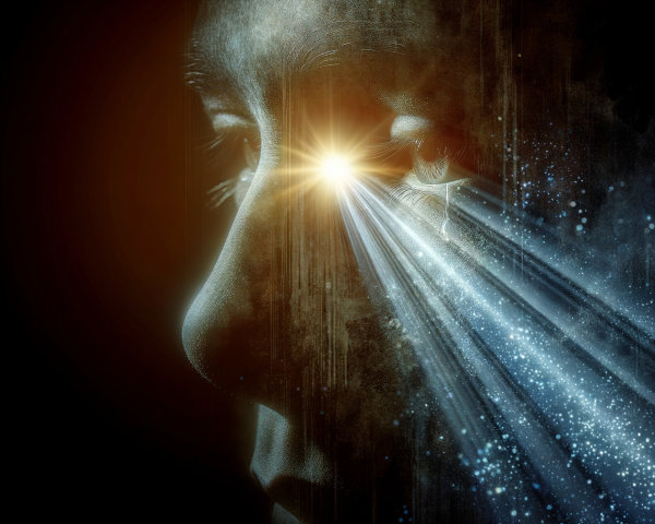 Close-Up Profile of Eye with Radiant Light Beam