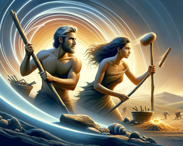 Ancient Warriors in Dynamic Prehistoric Scene