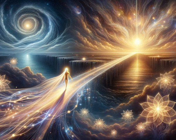 Ethereal Cosmic Landscape with Glowing Path and Light