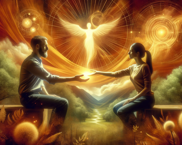 Mystical Landscape with Figures and Glowing Orb