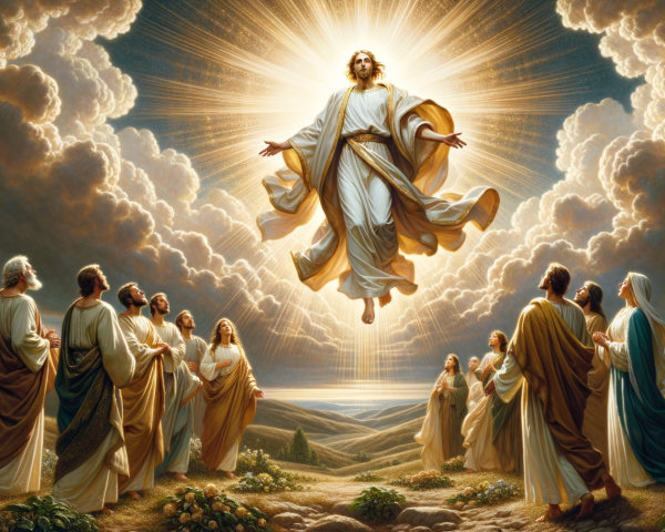 Ascension of a figure in robes surrounded by clouds