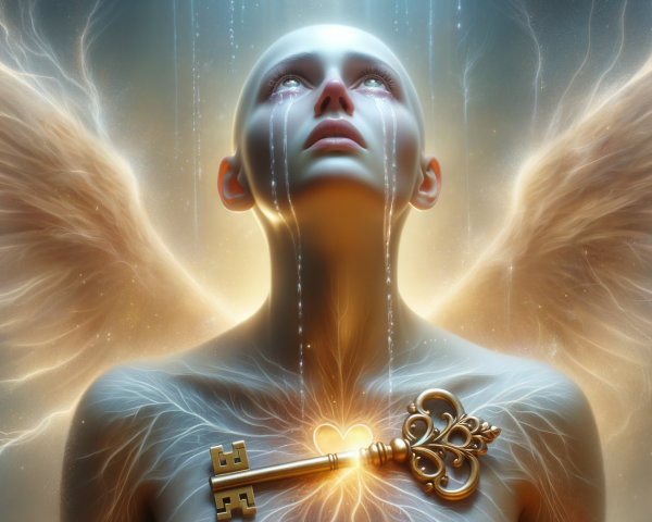 Luminous Figure with Angelic Wings and Ethereal Light