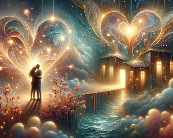 Couple Embraced in Dreamy Colorful Landscape