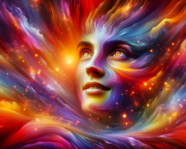 Vibrant Abstract Face in Swirling Cosmic Colors