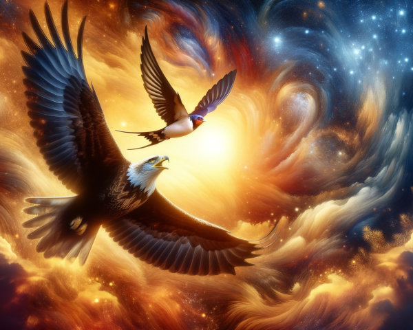 Eagle and Swallow in a Vibrant Cosmic Scene
