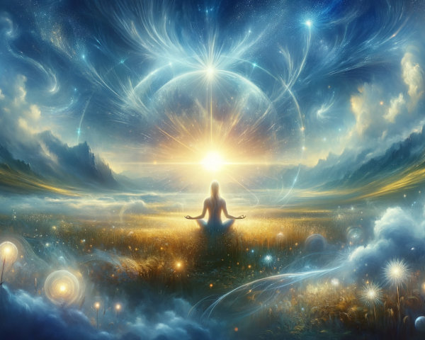 Meditative Figure in a Cosmic Landscape of Colors