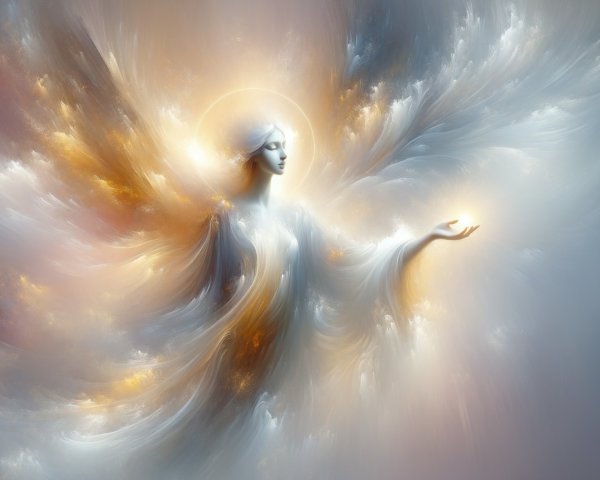 Celestial Figure with Radiant Wings in Ethereal Colors