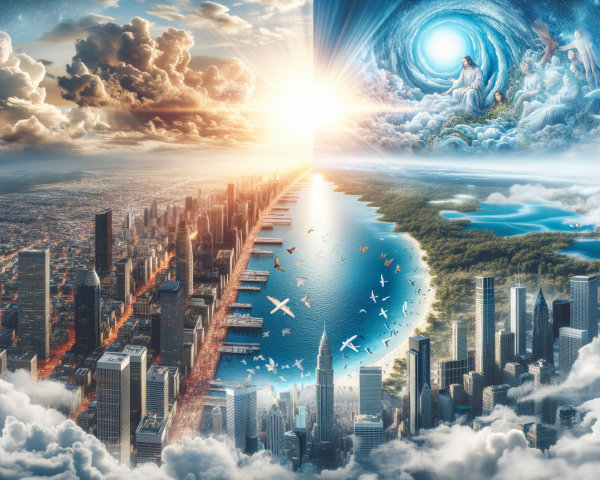 Split-Scene Landscape of City and Ethereal Realm