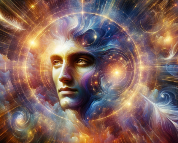 Surreal Human Face with Cosmic Elements and Colors