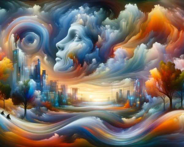 Surreal Landscape Blending Nature and Urban Elements