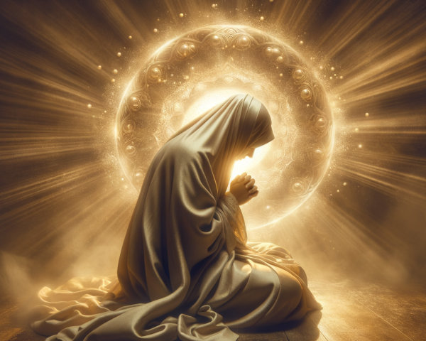 Serene Figure in Prayer with Radiant Halo and Light